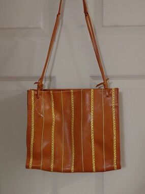 NWT Coccinelle Italian Leather Bag, Shoulder Strap, Snap Closure Orange & Yellow
